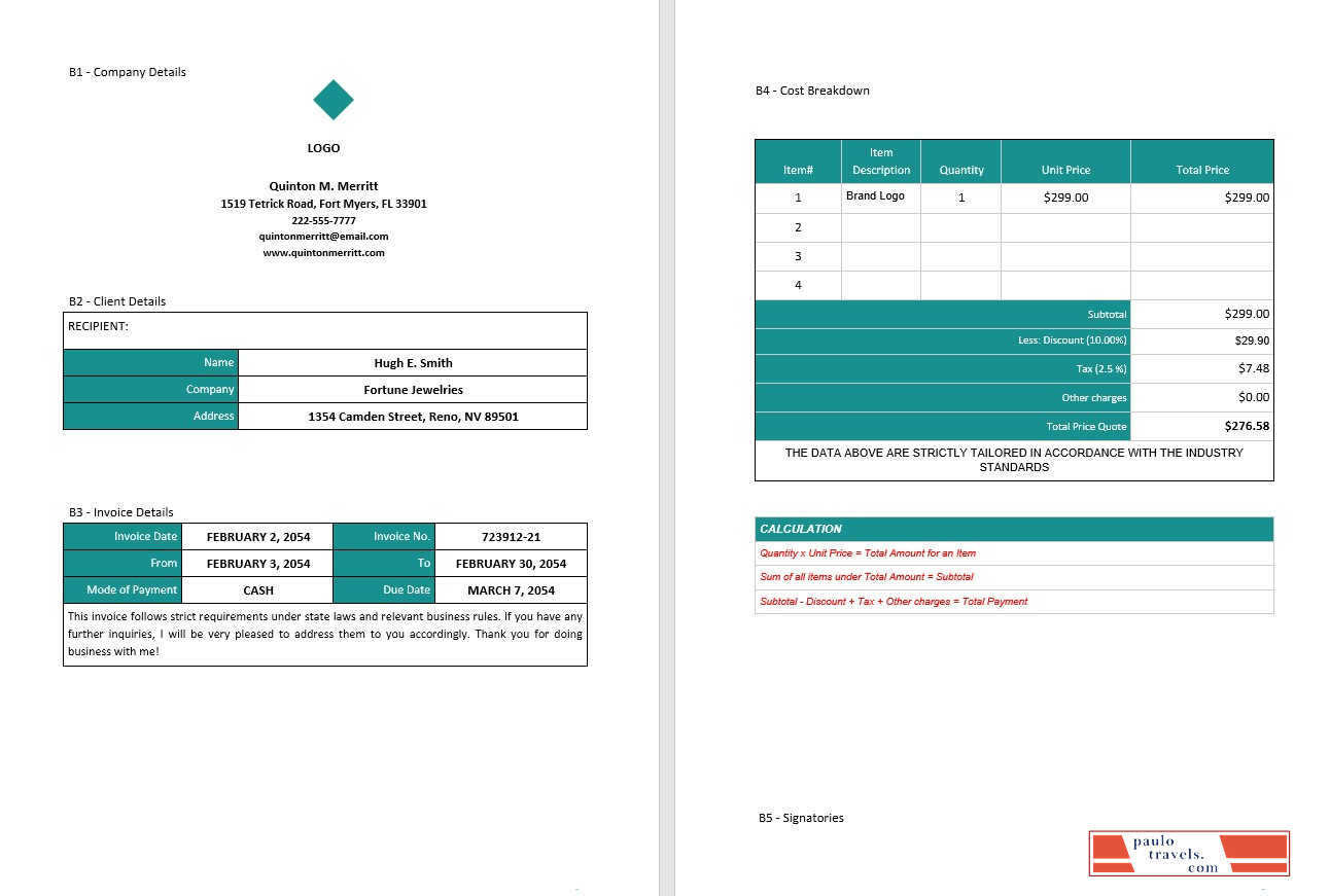 Sample Freelancer Invoice Template PSD template